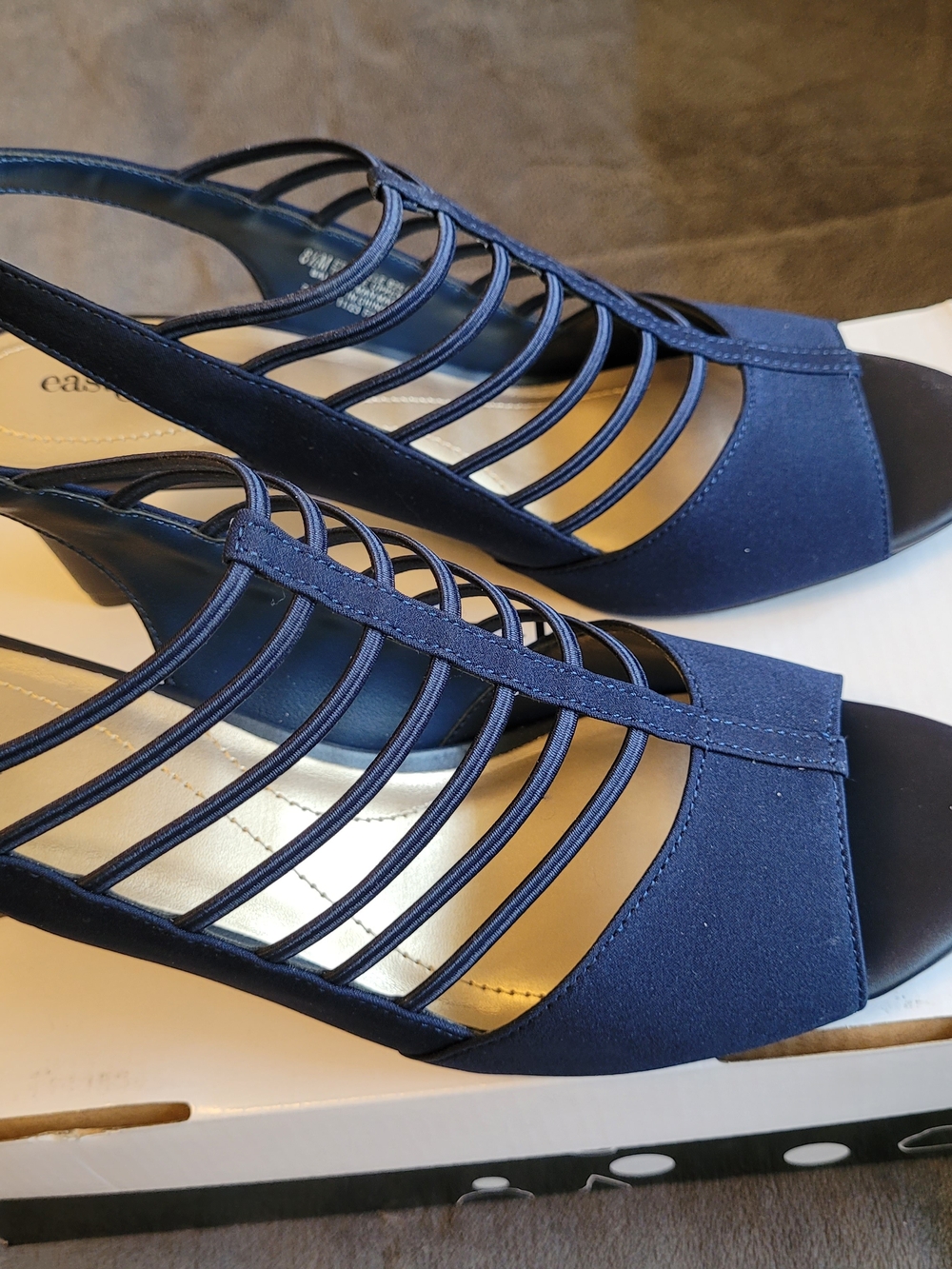 Women’s Navy Strappy Peep-Toe Slingback Heels
